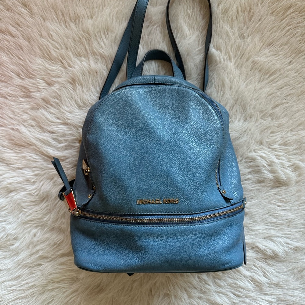 Michael Kors Blue  and gold hardwear Leather Backpack with dust bag